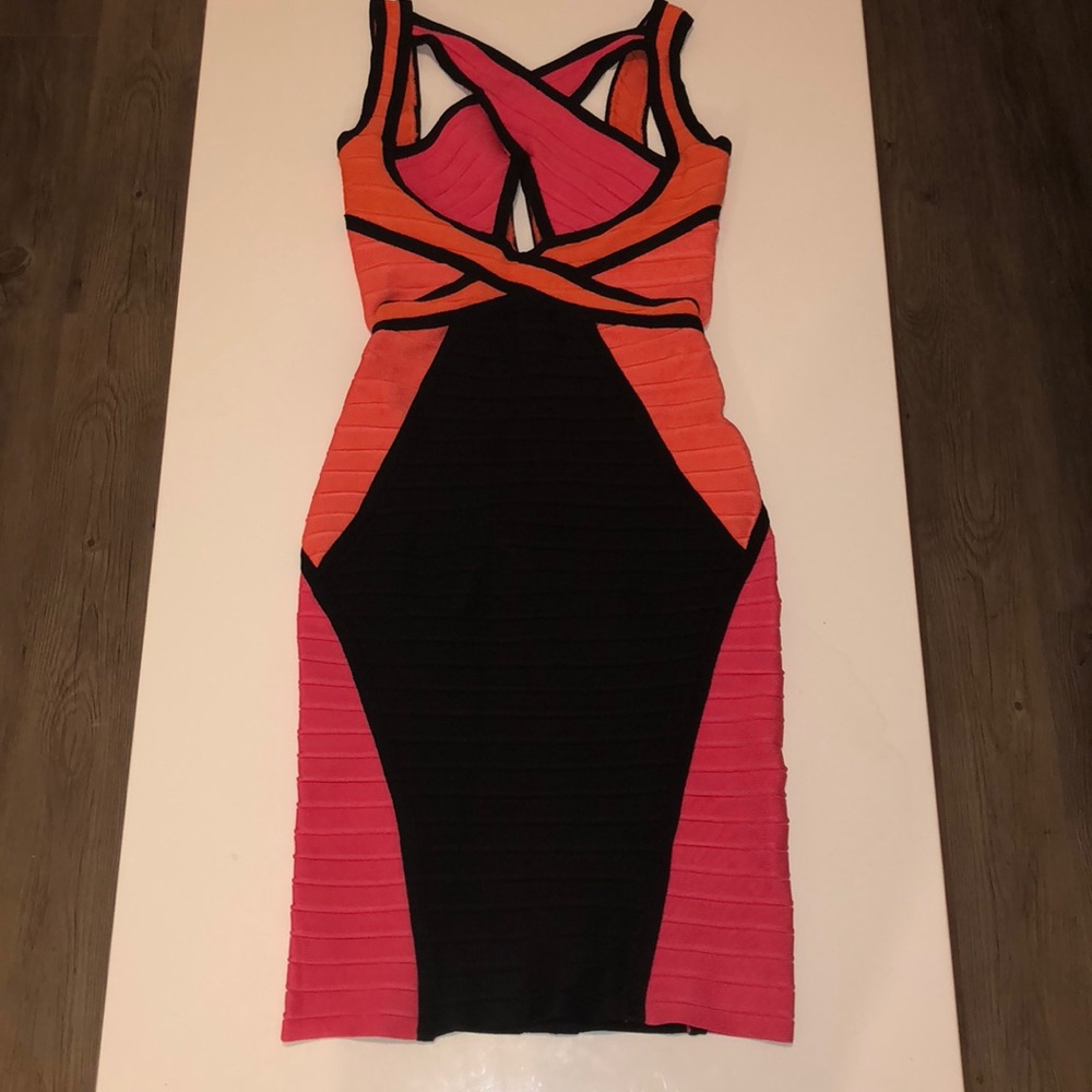 {Used} Multi Colored Midi Bandage Dress